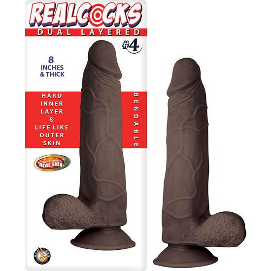 REALCOCKS #4 - Mørke Brun Realistisk Dildo Med Pung - 20  cm - funtoys.dk