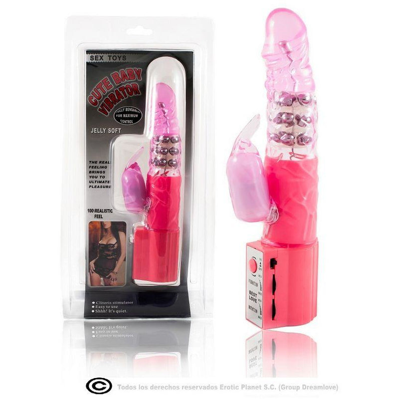 Rabbit Vibrator Pink Med Rotation og Vibration - funtoys.dk