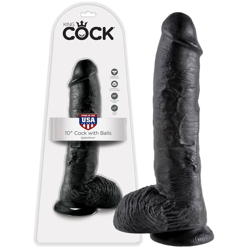 King Cock Realistisk Dildo med Pung og Sugekop 27 cm - Sort - funtoys.dk