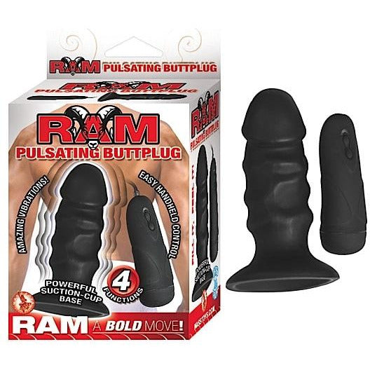 NASSTOYS RAM Dildo Buttplug Med Pulserende Vibrator - Sort - funtoys.dk